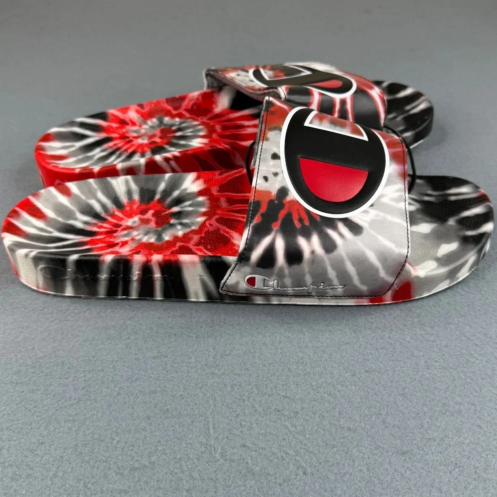 Champion IPO Tie Dye Slides Mens‎ 14 Red Black White C Logo Sandals CP101344M